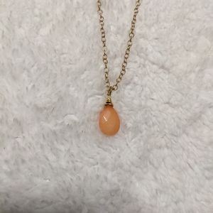 Coral Faceted Teardrop Pendant Goldtone Necklace